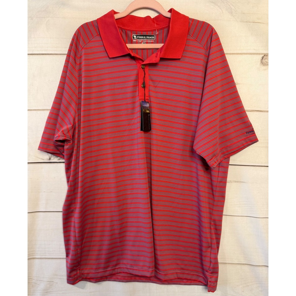 Pebble‎ Beach Golf Polo Shirt Men's XXL Red Stripe Dry Luxe Performance